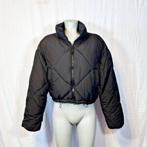 Love Tree Black Cropped Ultra Light Packable Puffer Bomber Jacket~M~Gorpcore
